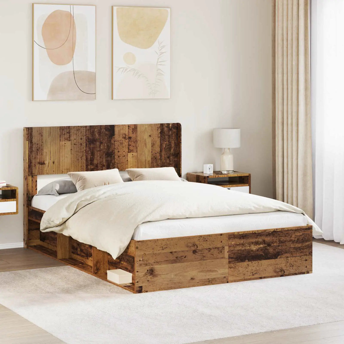 vidaXL Bed Frame with Storage and Headboard White 200 x 200 cm - from vidaXL