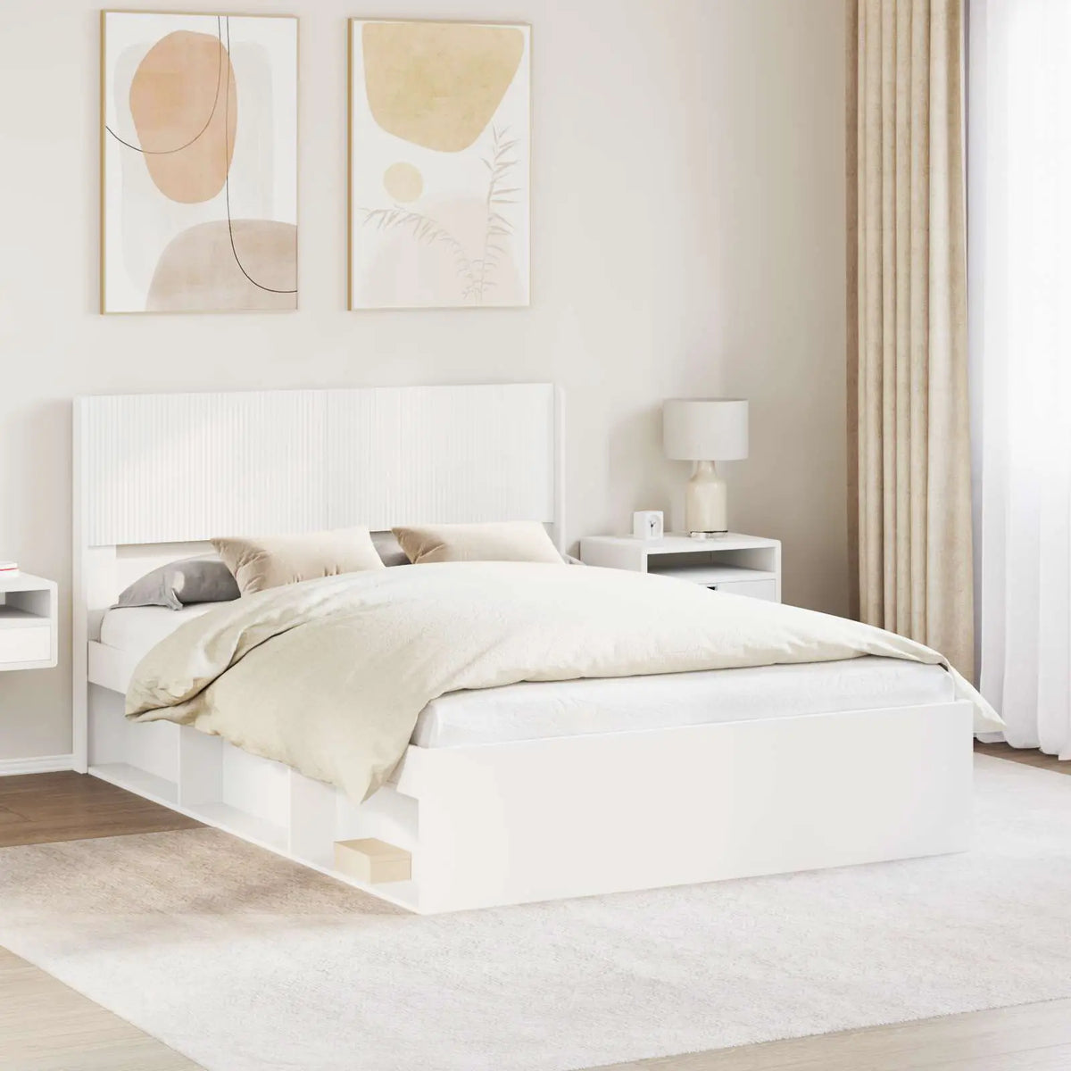 vidaXL Bed Frame with Storage and Headboard White 200 x 200 cm - from vidaXL