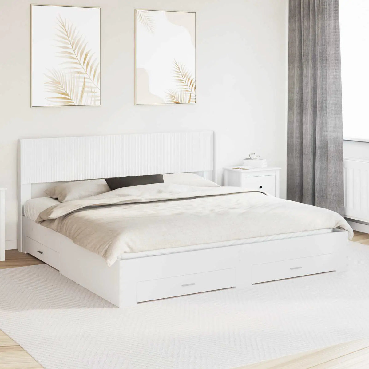 vidaXL Bed Frame with Storage and Headboard White Engineered Wood - from vidaXL