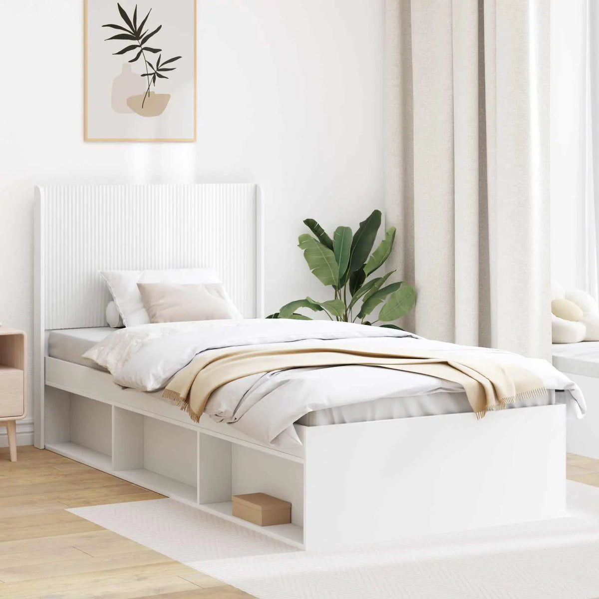vidaXL Bed Frame with Storage and Headboard White 200 x 200 cm - from vidaXL