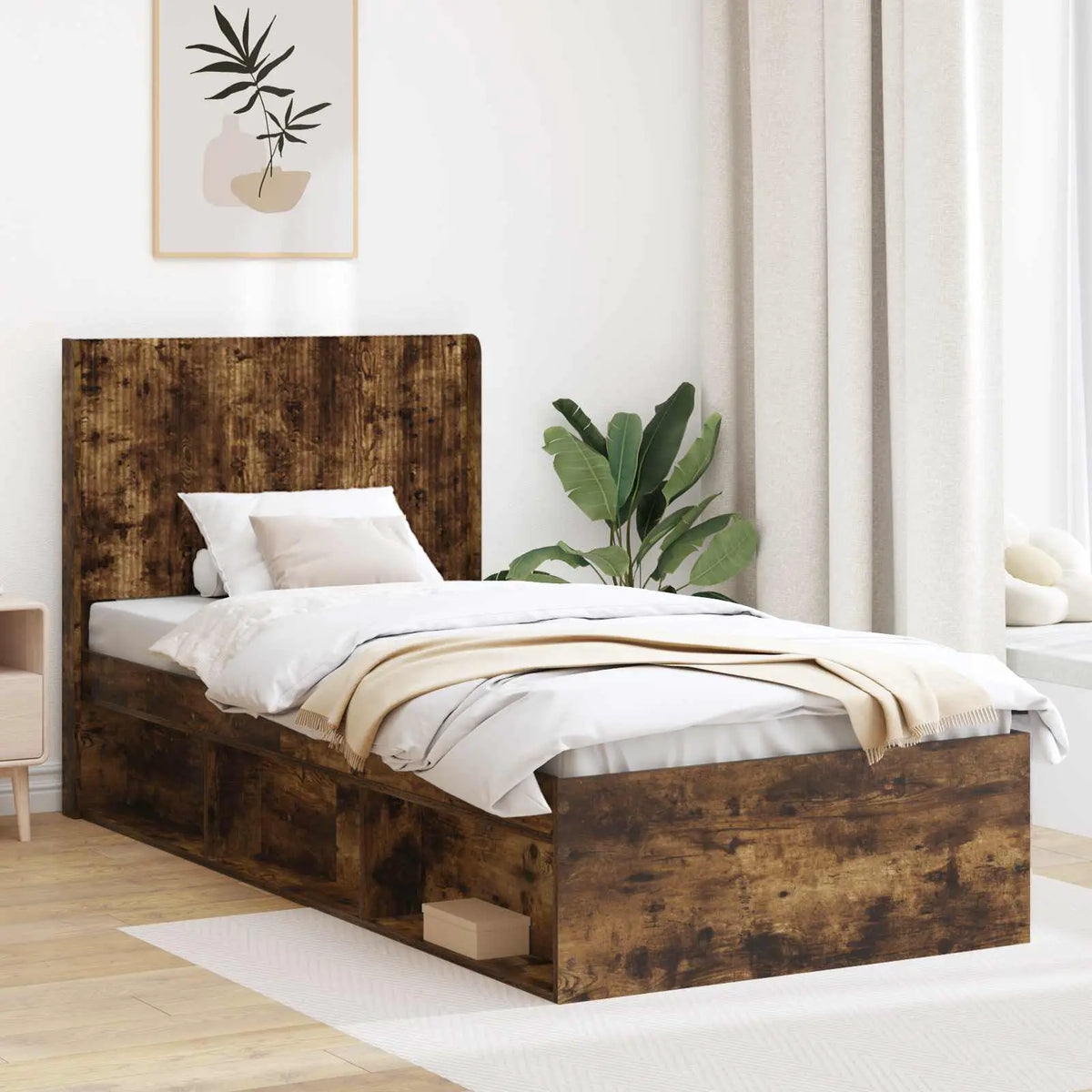 vidaXL Bed Frame with Storage and Headboard White 200 x 200 cm - from vidaXL