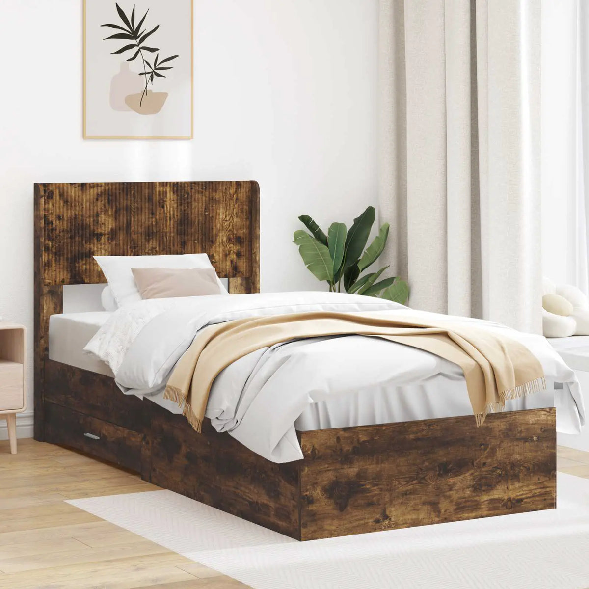 vidaXL Bed Frame with Storage and Headboard White Engineered Wood - from vidaXL