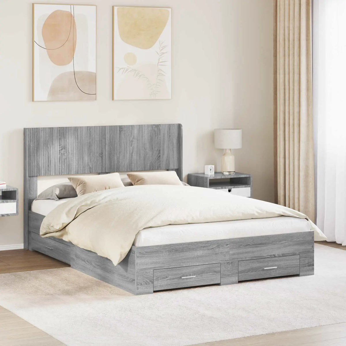 vidaXL Bed Frame with Storage and Headboard White Engineered Wood - from vidaXL