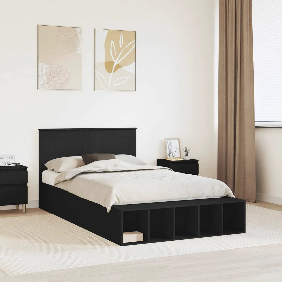 vidaXL Bed Frame with Shelf Grey Sonoma 200 x 200 cm Engineered Wood - from vidaXL