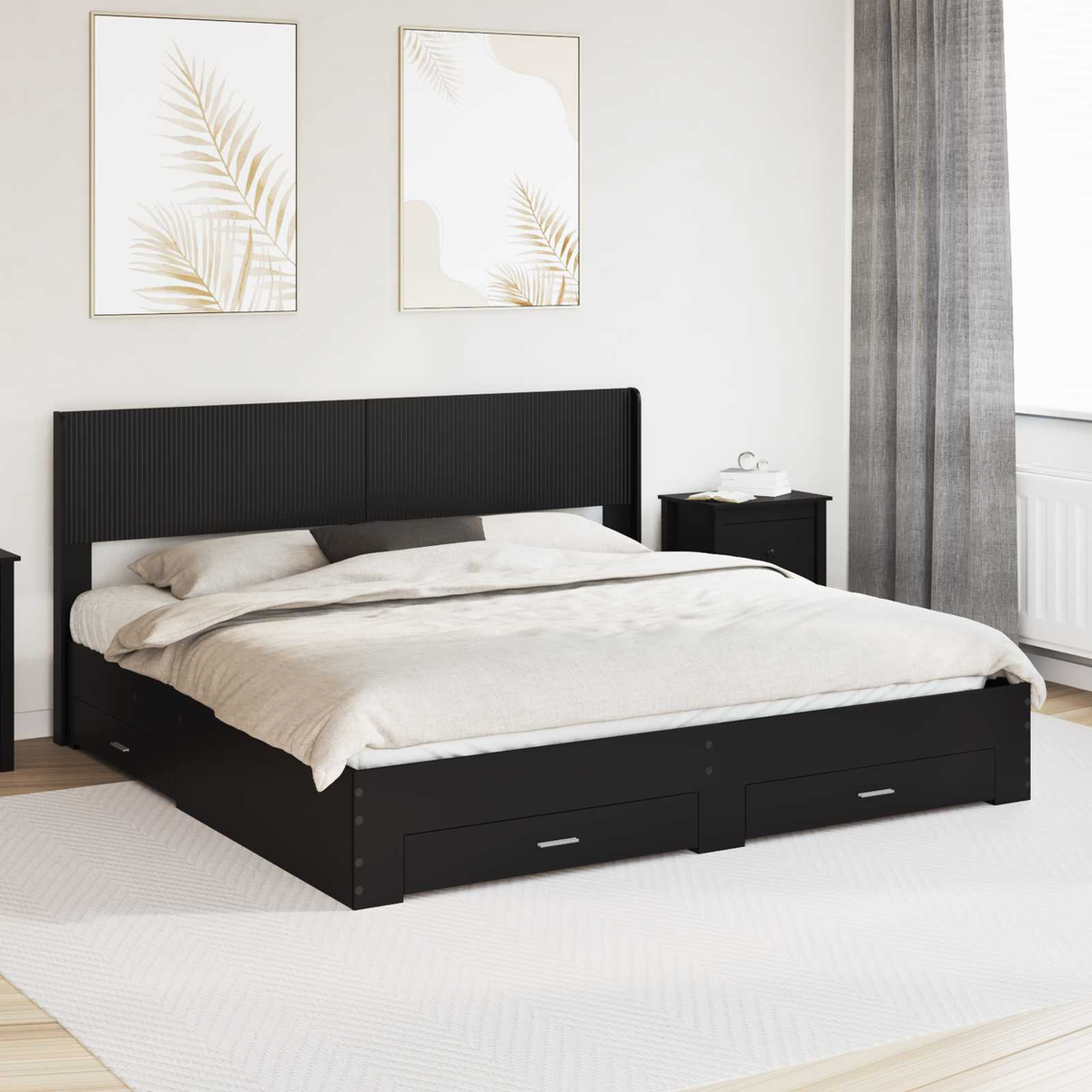 vidaXL Bed Frame with Storage and Headboard White Engineered Wood - from vidaXL