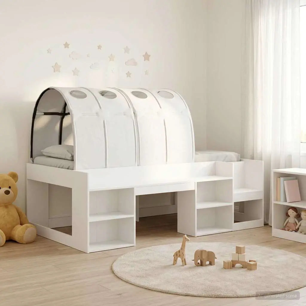 vidaXL Bed Frame with Tunnel with Shelf 3 pcs White and Light Blue - from vidaXL
