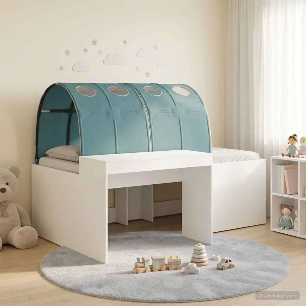 vidaXL Kids'High Bed Frame with Desk White and Light Blue - from vidaXL