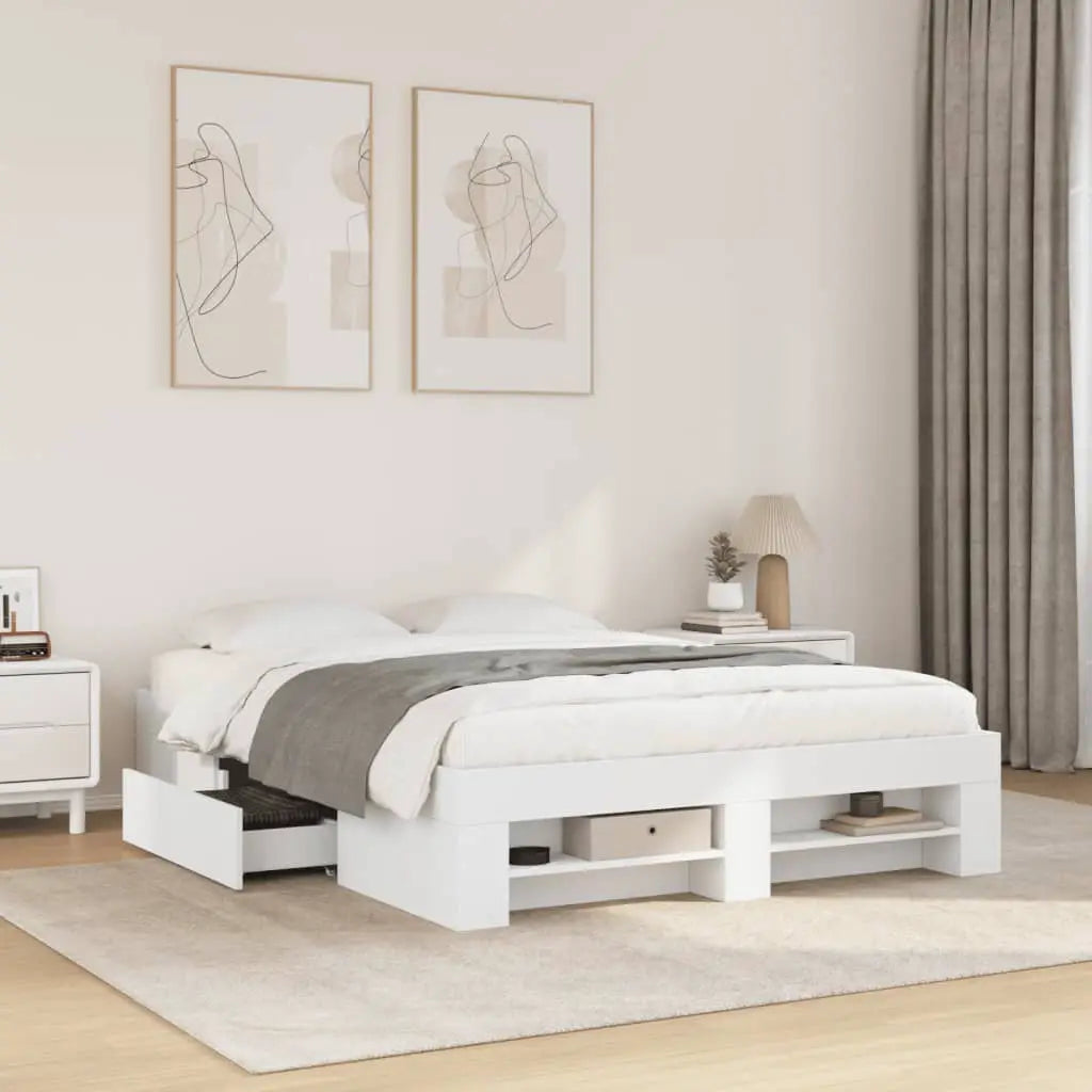 vidaXL Bed Frame without Mattress White 200x200 cm Engineered Wood - from vidaXL