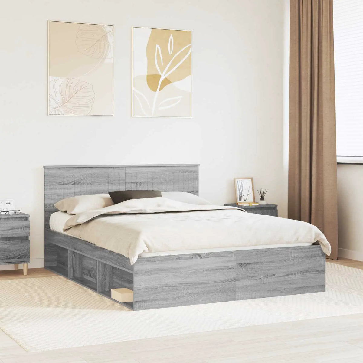 vidaXL Bed Frame with Headboard White 200 x 200 cm Solid Pine Wood - from vidaXL
