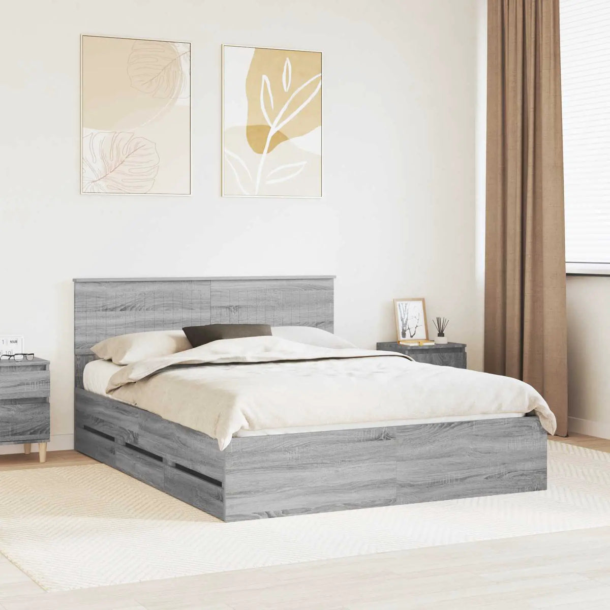 vidaXL Bed Frame with Drawer Concrete Grey 140 x 190 cm Engineer Wood - from vidaXL