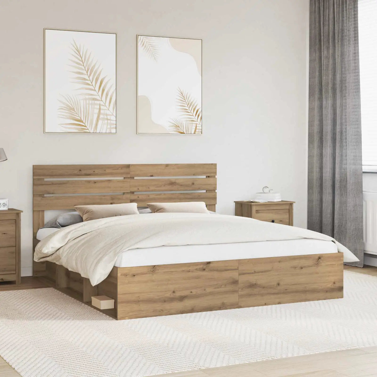 vidaXL Bed Frame with Headboard White 200 x 200 cm Solid Pine Wood - from vidaXL