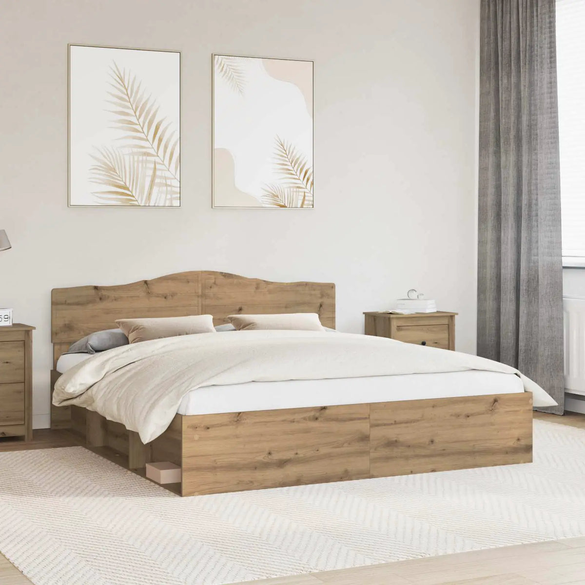 vidaXL Bed Frame with Headboard White 200 x 200 cm Solid Pine Wood - from vidaXL