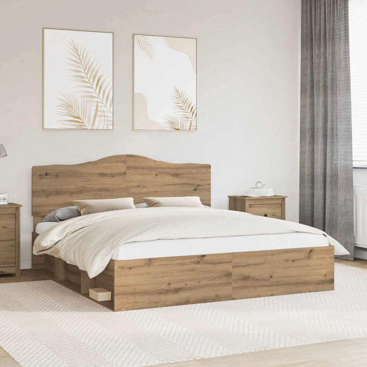 vidaXL Bed Frame with Headboard White 200 x 200 cm Solid Pine Wood - from vidaXL