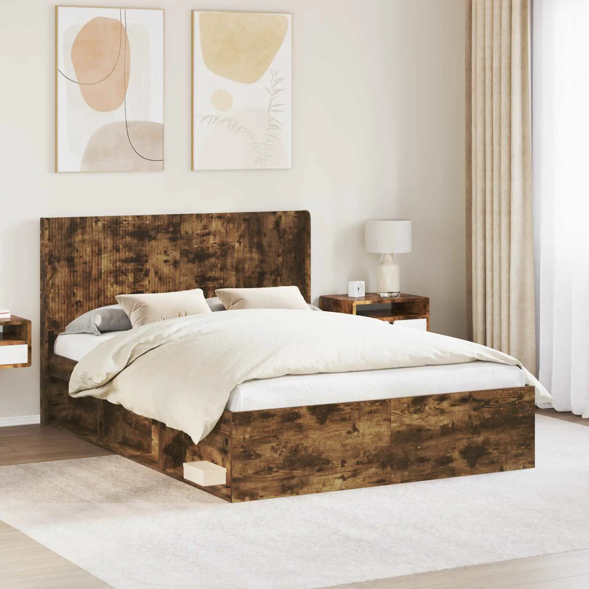 vidaXL Bed Frame with Storage and Headboard White 200 x 200 cm - from vidaXL