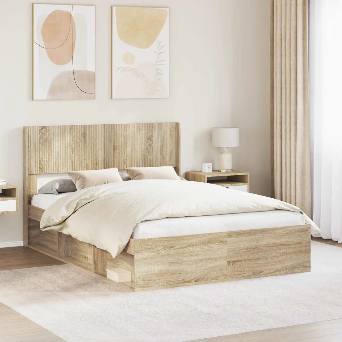 vidaXL Bed Frame with Storage and Headboard White 200 x 200 cm - from vidaXL