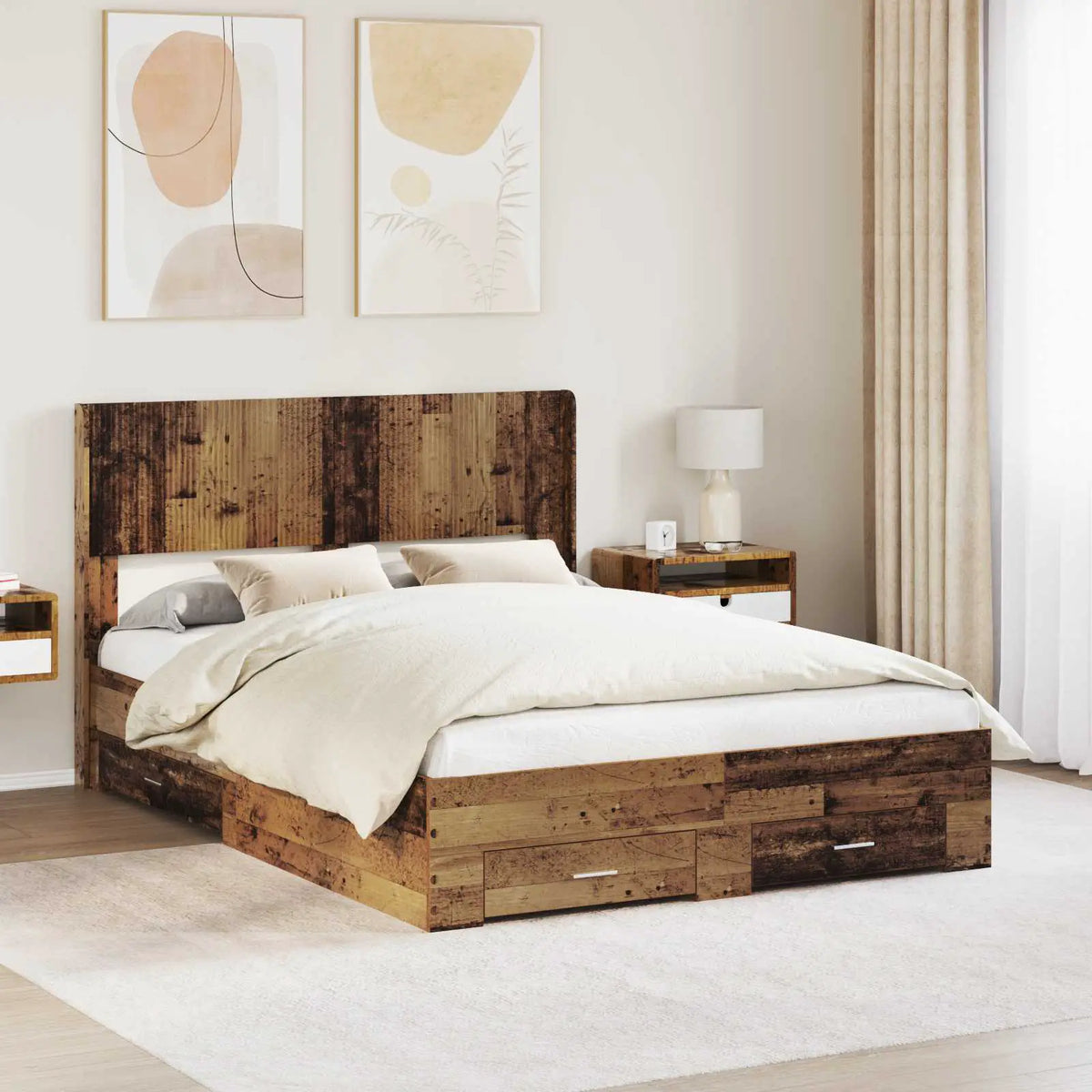 vidaXL Bed Frame with Storage and Headboard White Engineered Wood - from vidaXL