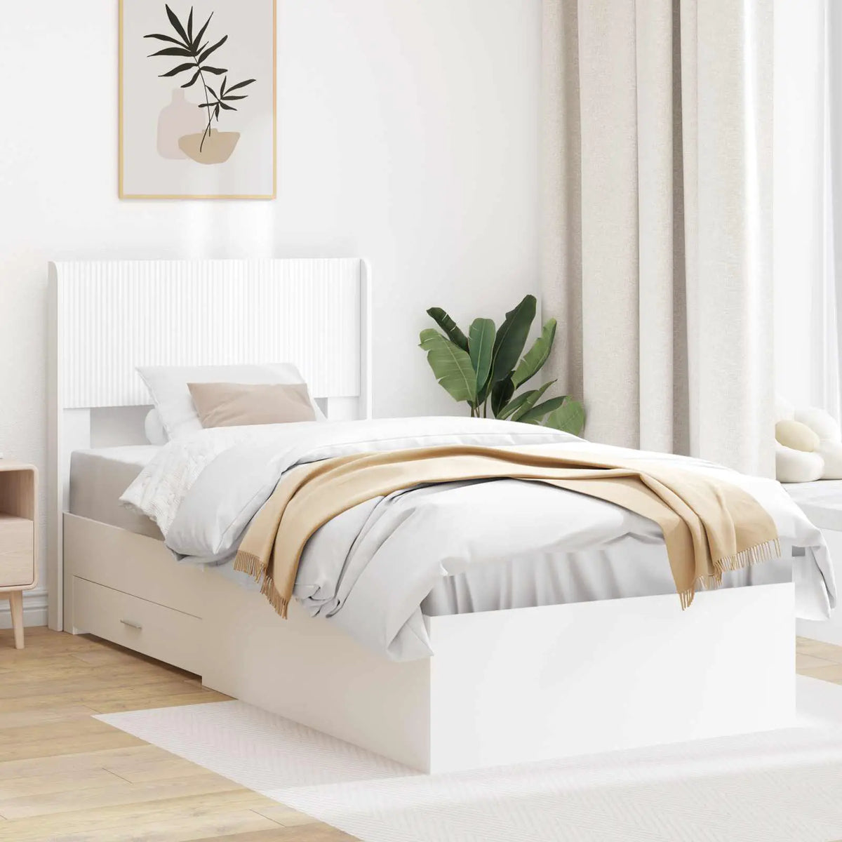 vidaXL Bed Frame with Storage and Headboard White Engineered Wood - from vidaXL
