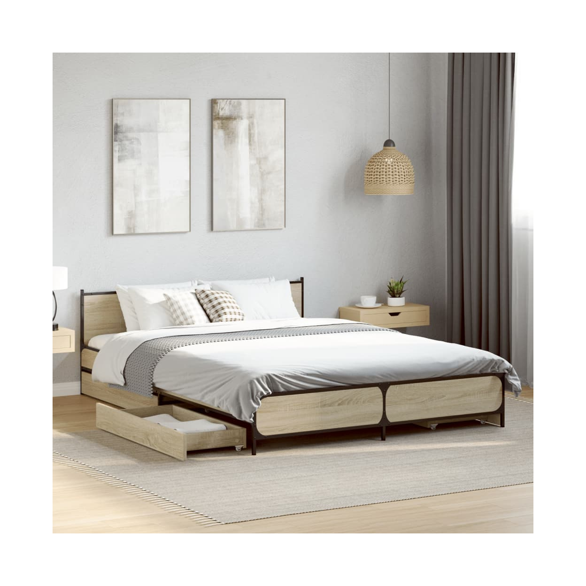 vidaXL Bed Frame with Drawers without Mattress Black 135x190 cm Double - from vidaXL
