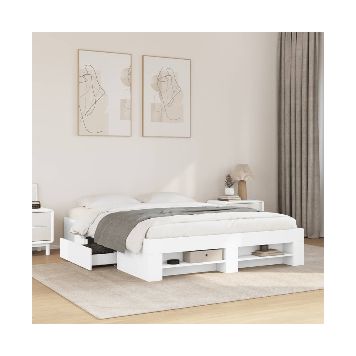 vidaXL Bed Frame without Mattress White 200x200 cm Engineered Wood - from vidaXL