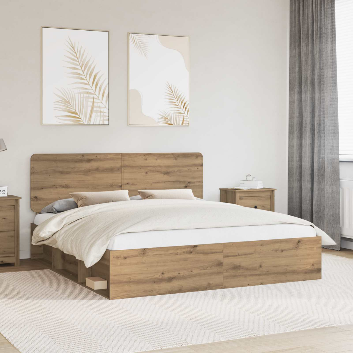 vidaXL Bed Frame with Headboard White 200 x 200 cm Solid Pine Wood - from vidaXL