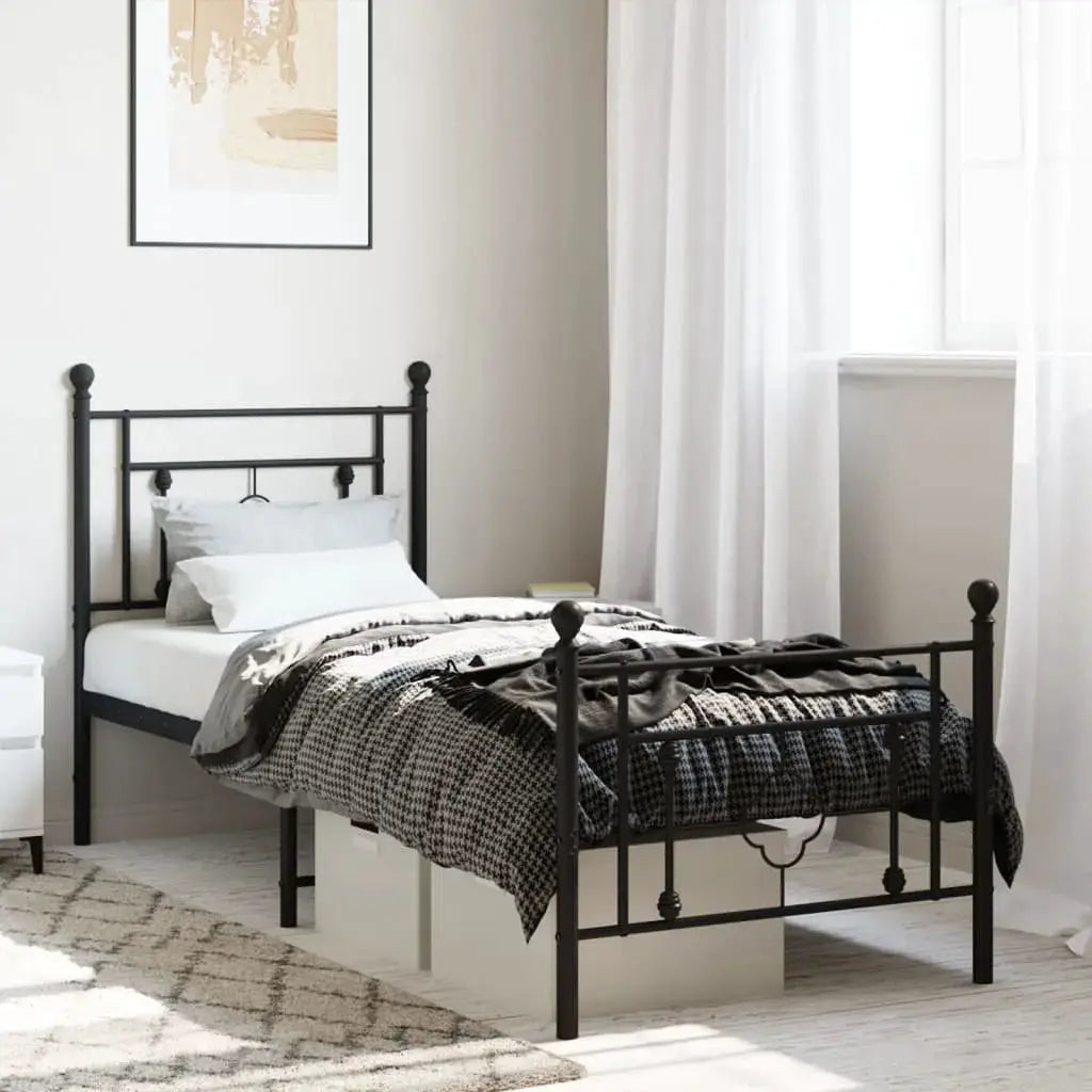 vidaXL Metal Bed Frame without Mattress with Headboard Black 75x190cm - from vidaXL