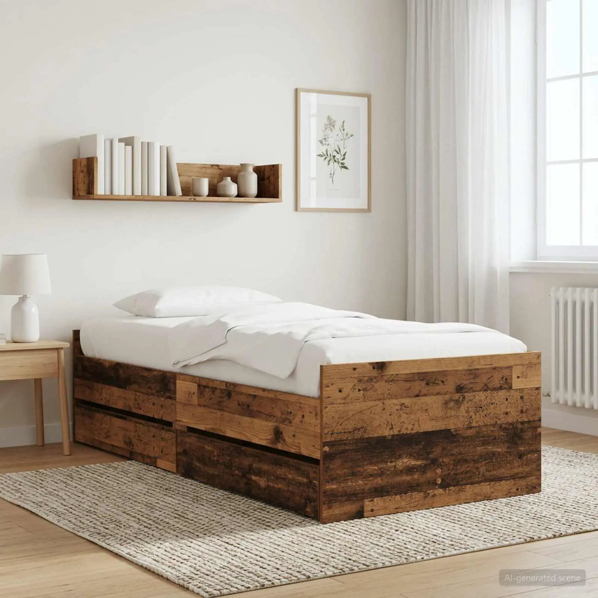 vidaXL Bed Frame with Drawer Old Wood 100 x 200 cm Solid Pine Wood - from vidaXL