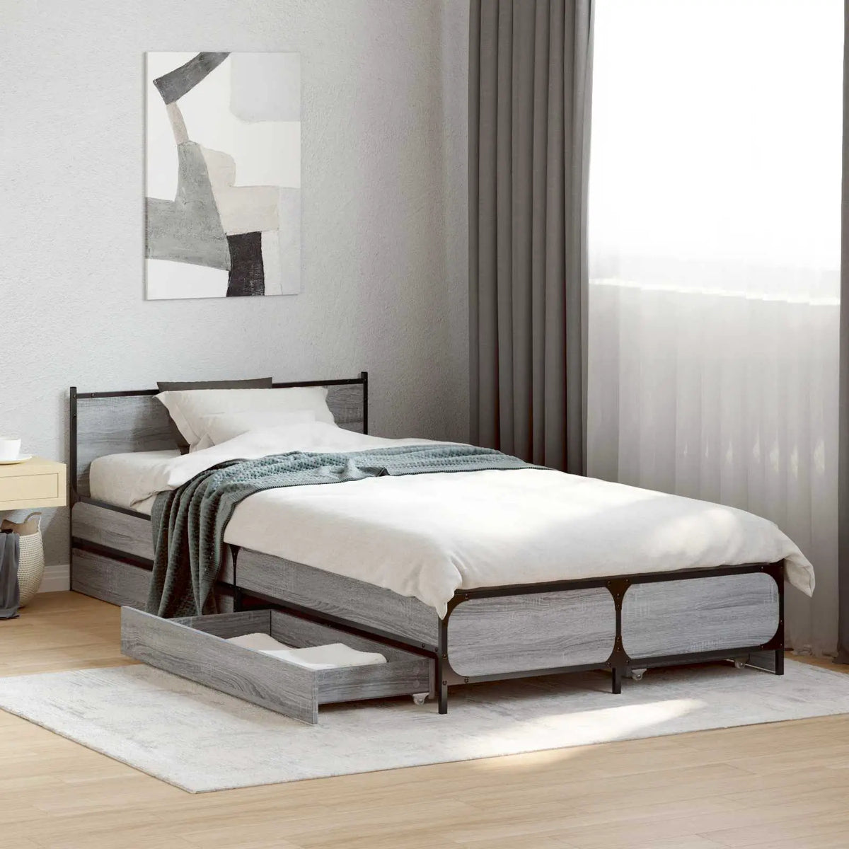 vidaXL Bed Frame with Drawers without Mattress Black 135x190 cm Double - from vidaXL