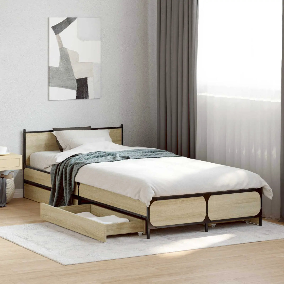 vidaXL Bed Frame with Drawers without Mattress Black 135x190 cm Double - from vidaXL