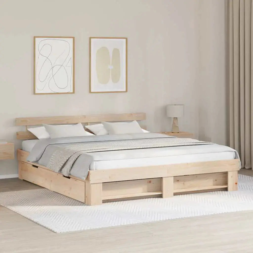 vidaXL Bed Frame with Headboard Natural 100 x 200 cm Solid Pine Wood - from vidaXL