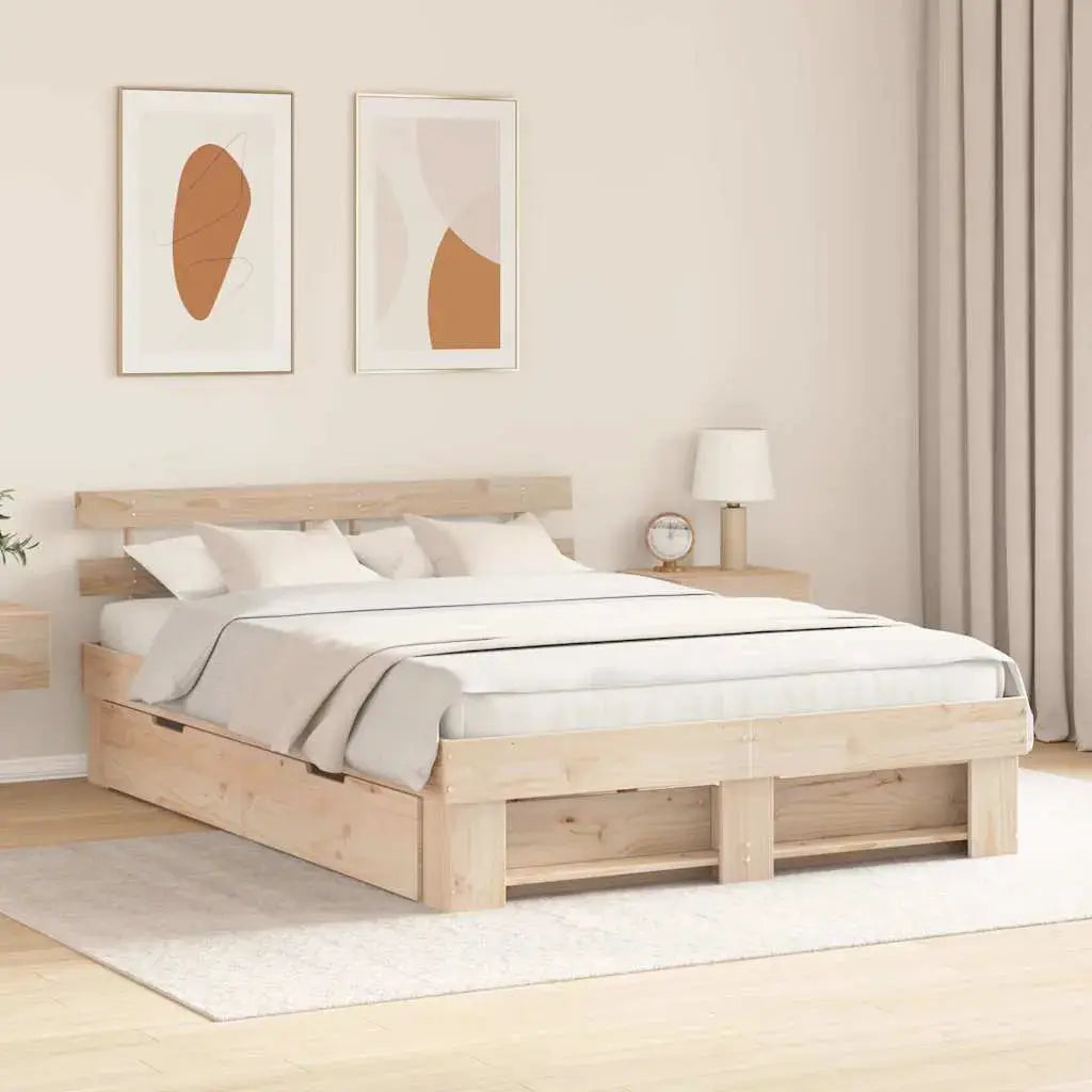vidaXL Bed Frame with Headboard Natural 100 x 200 cm Solid Pine Wood - from vidaXL