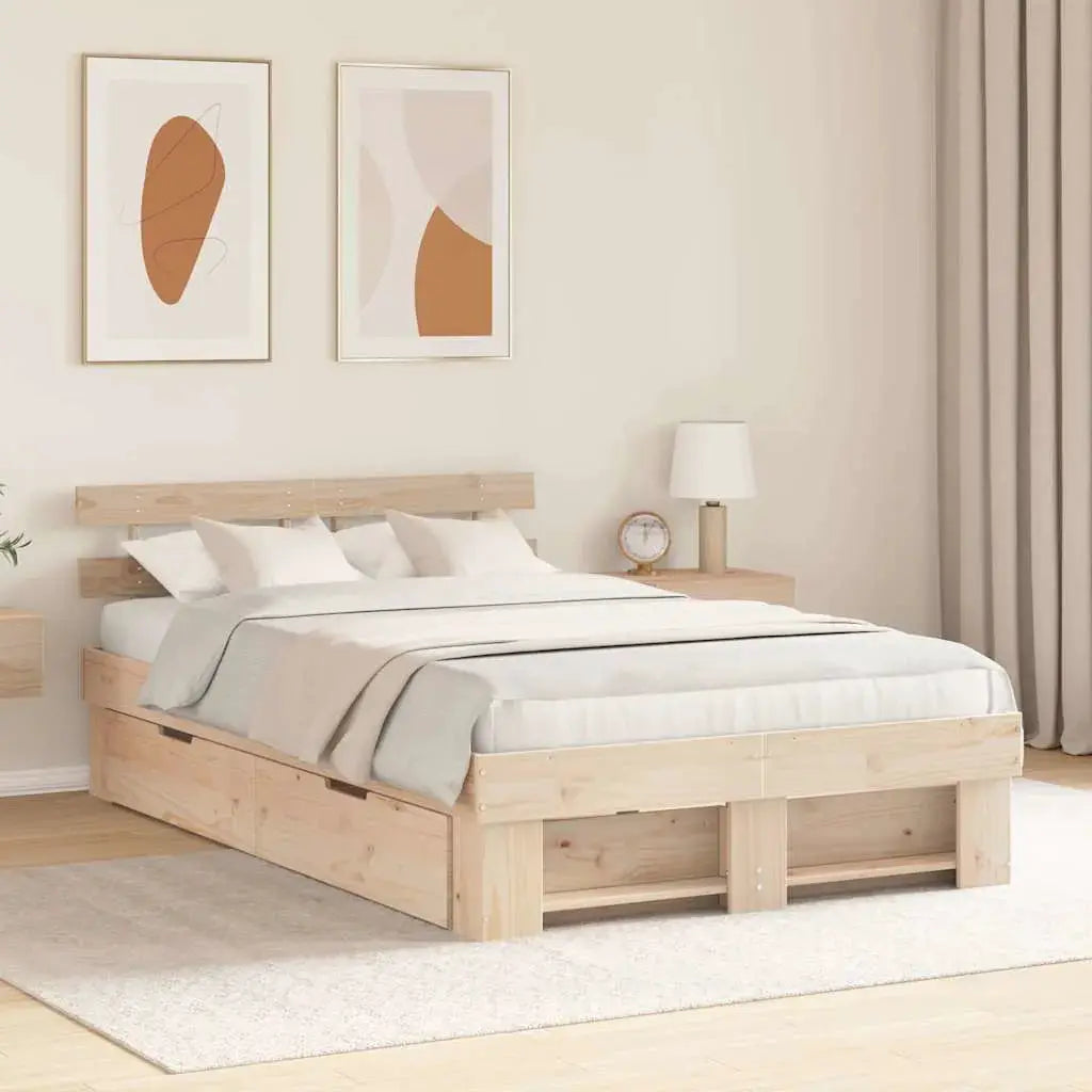 vidaXL Bed Frame with Headboard Natural 100 x 200 cm Solid Pine Wood - from vidaXL