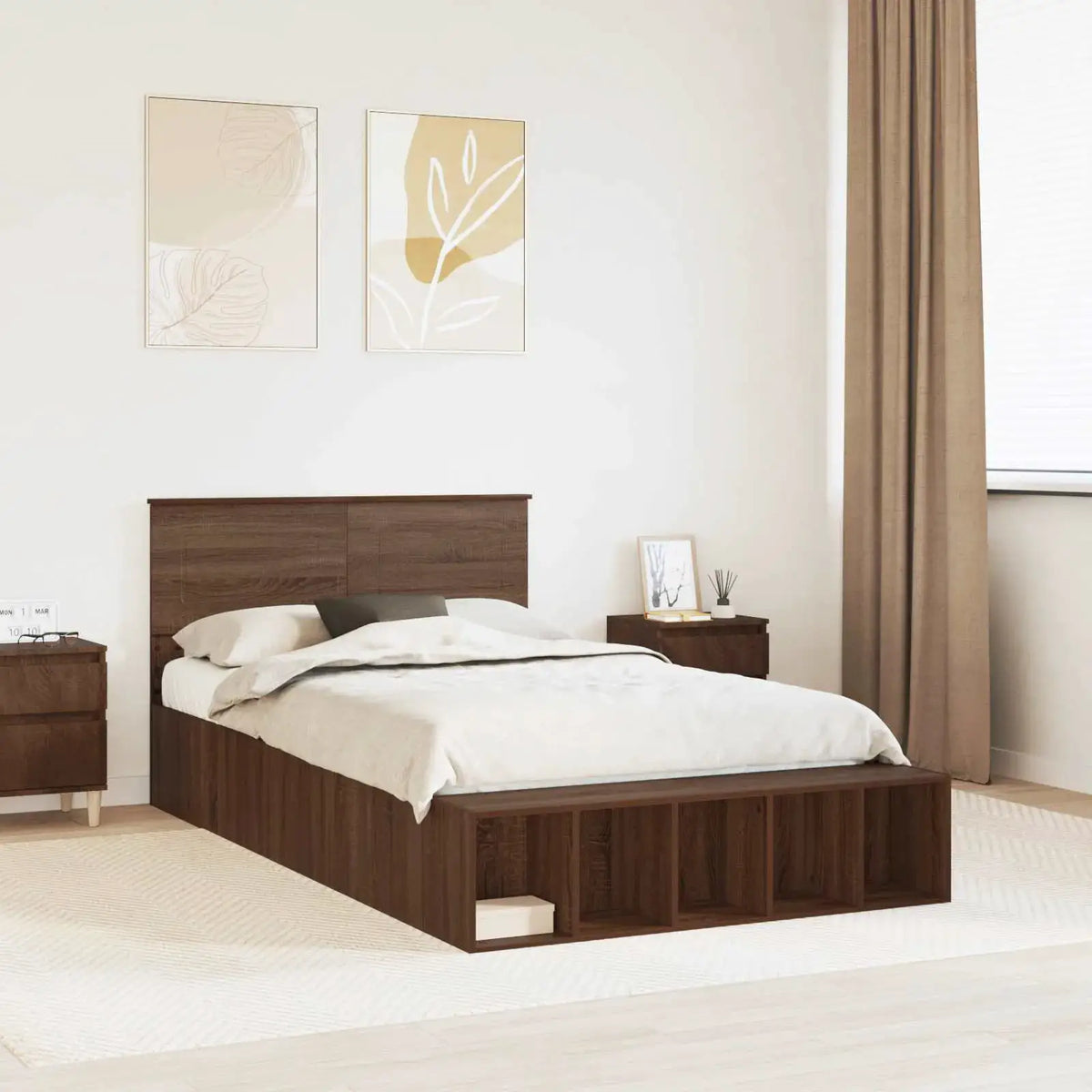 vidaXL Bed Frame with Shelf Grey Sonoma 200 x 200 cm Engineered Wood - from vidaXL