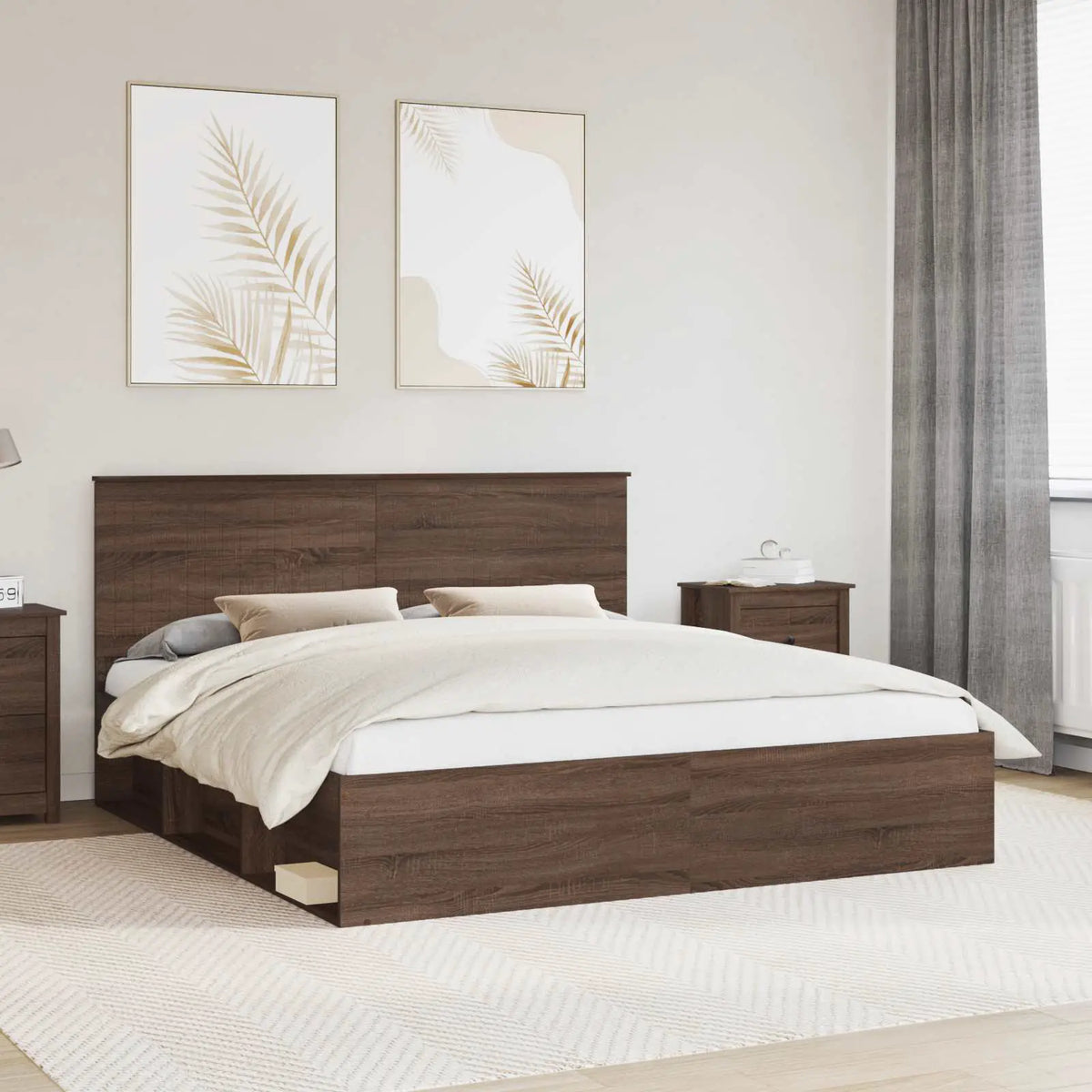 vidaXL Bed Frame with Headboard White 200 x 200 cm Solid Pine Wood - from vidaXL