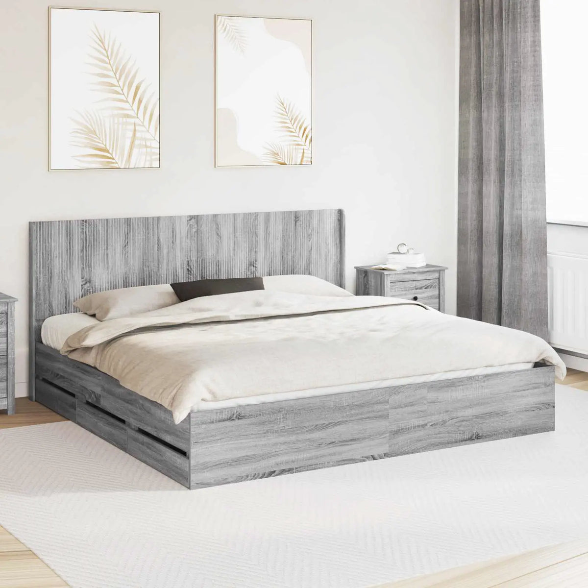 vidaXL Bed Frame with Storage and Headboard White 200 x 200 cm - from vidaXL