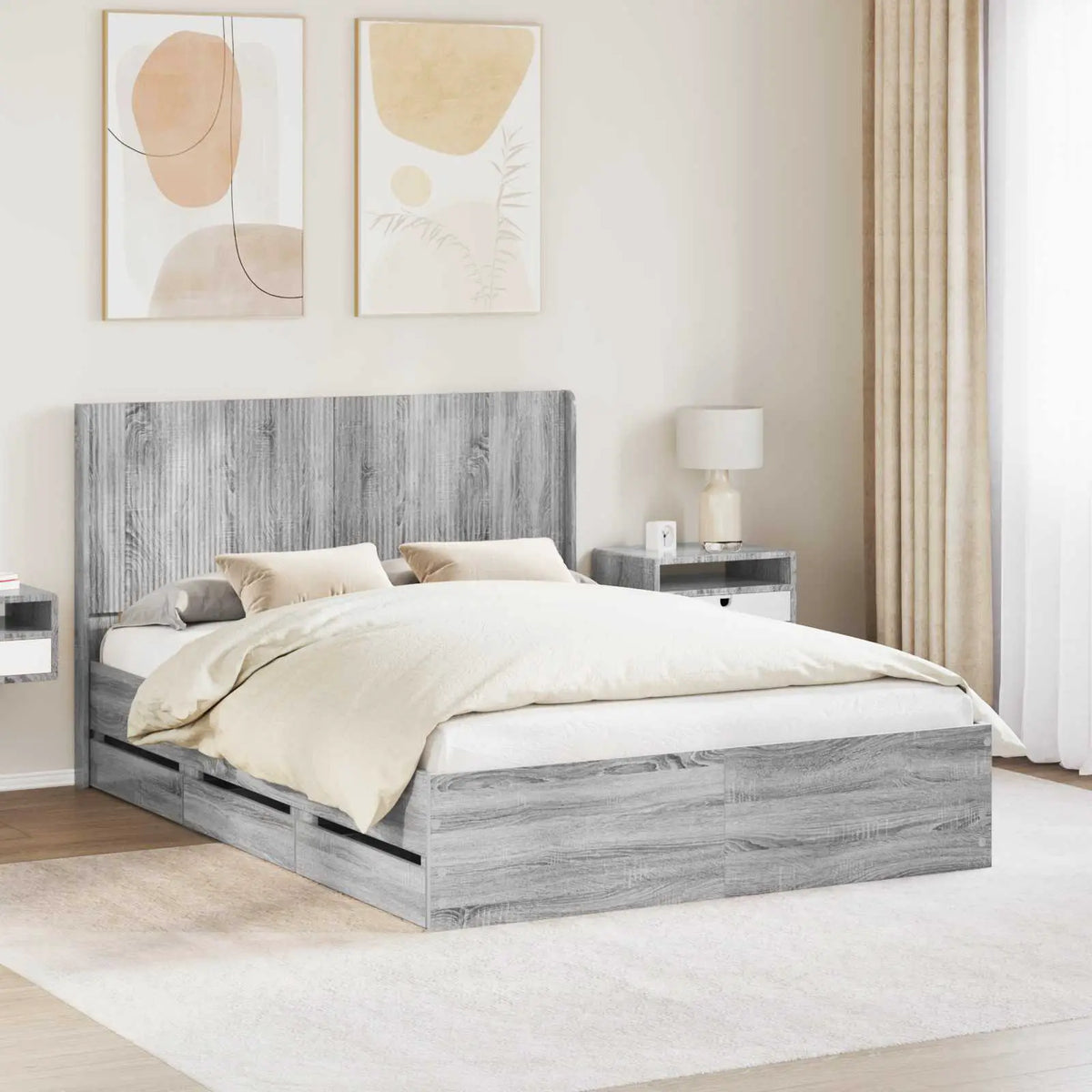 vidaXL Bed Frame with Storage and Headboard White 200 x 200 cm - from vidaXL