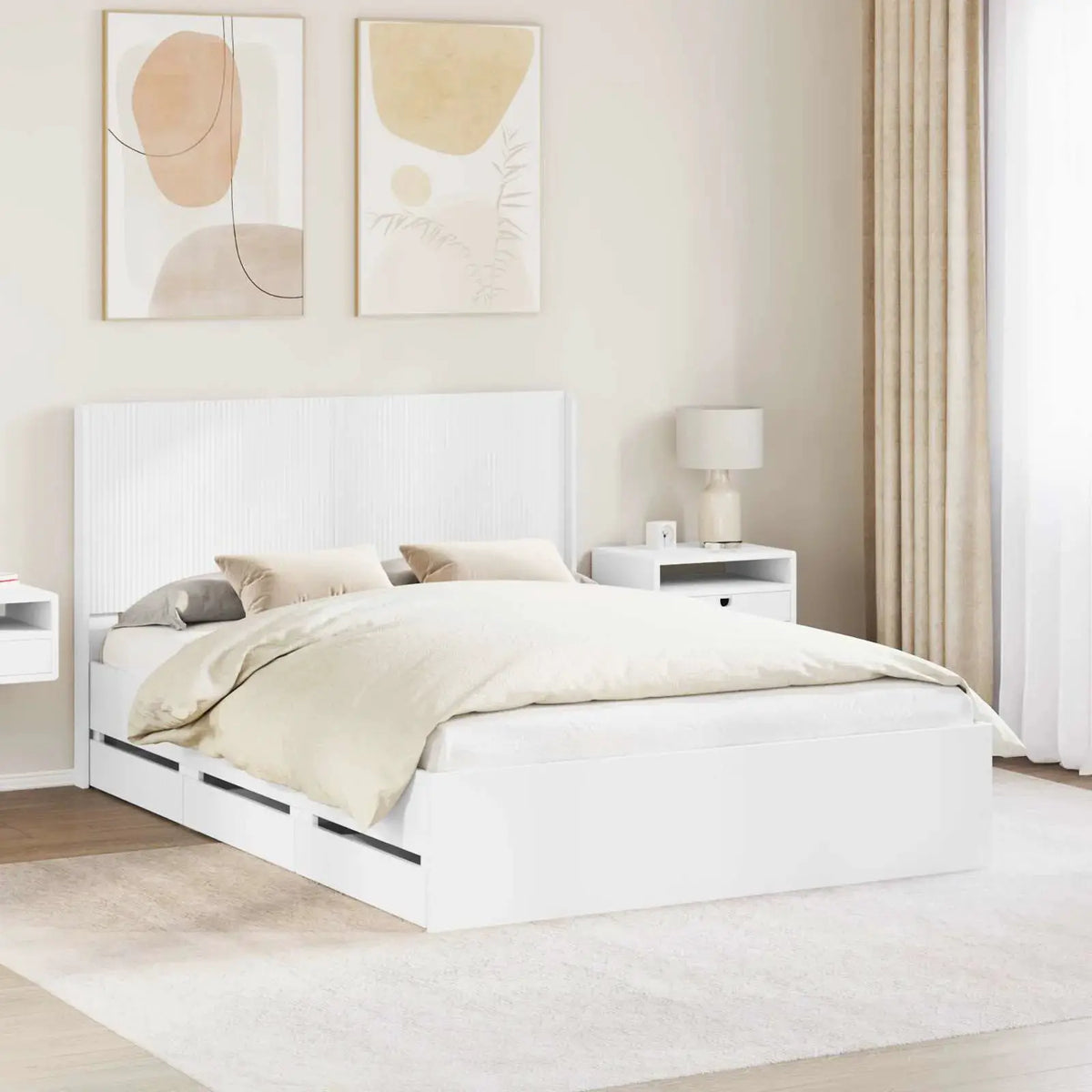 vidaXL Bed Frame with Storage and Headboard White 200 x 200 cm - from vidaXL