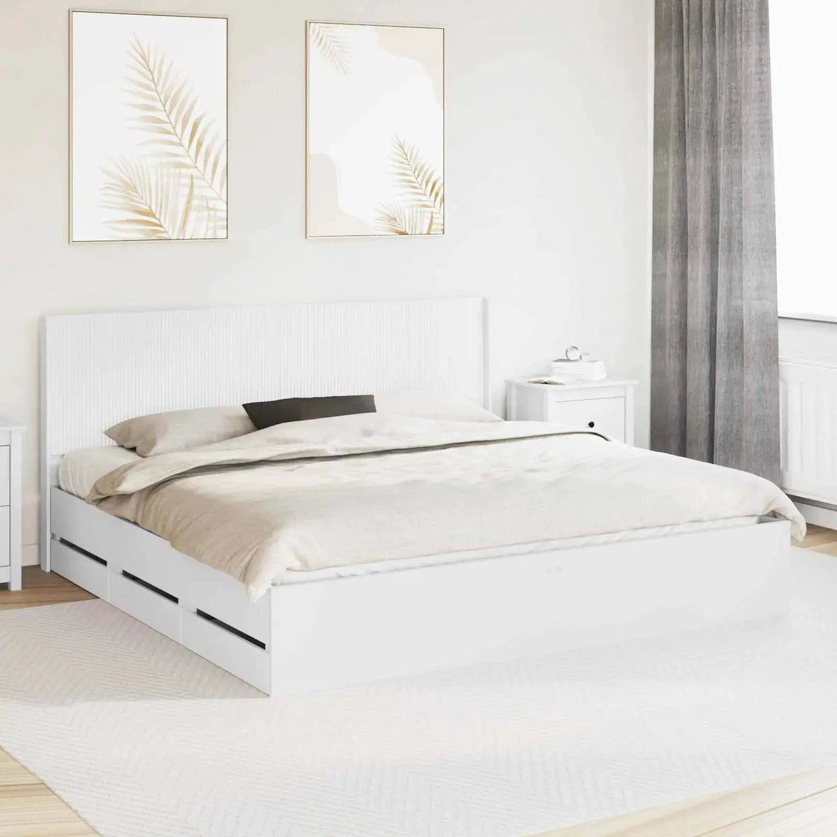 vidaXL Bed Frame with Storage and Headboard White 200 x 200 cm - from vidaXL
