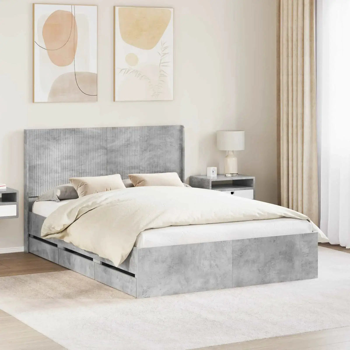vidaXL Bed Frame with Storage and Headboard White 200 x 200 cm - from vidaXL