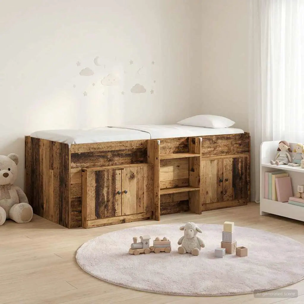 vidaXL Loft Bed Frame with Cabinet 3 pcs White Engineered Wood - from vidaXL