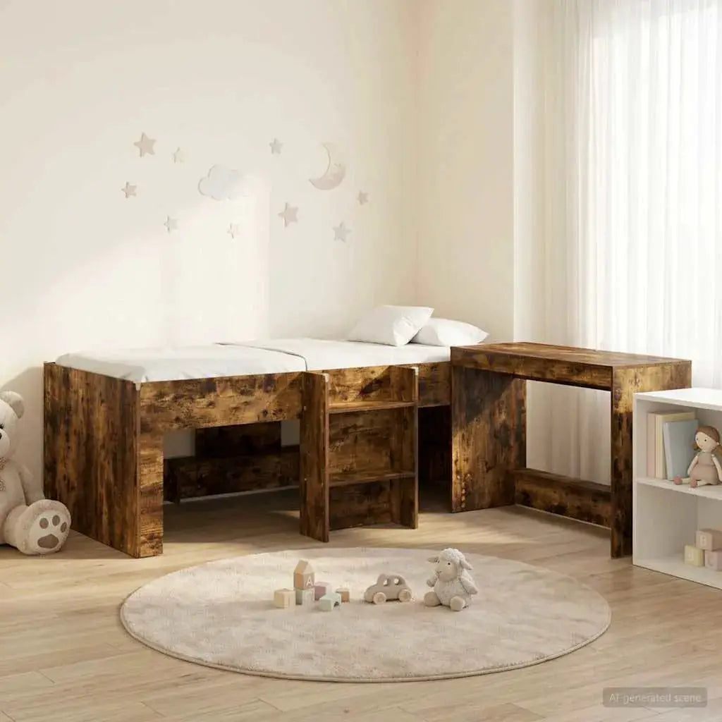 vidaXL Kids'High Bed Frame with Desk 2 pcs White Engineered Wood - from vidaXL
