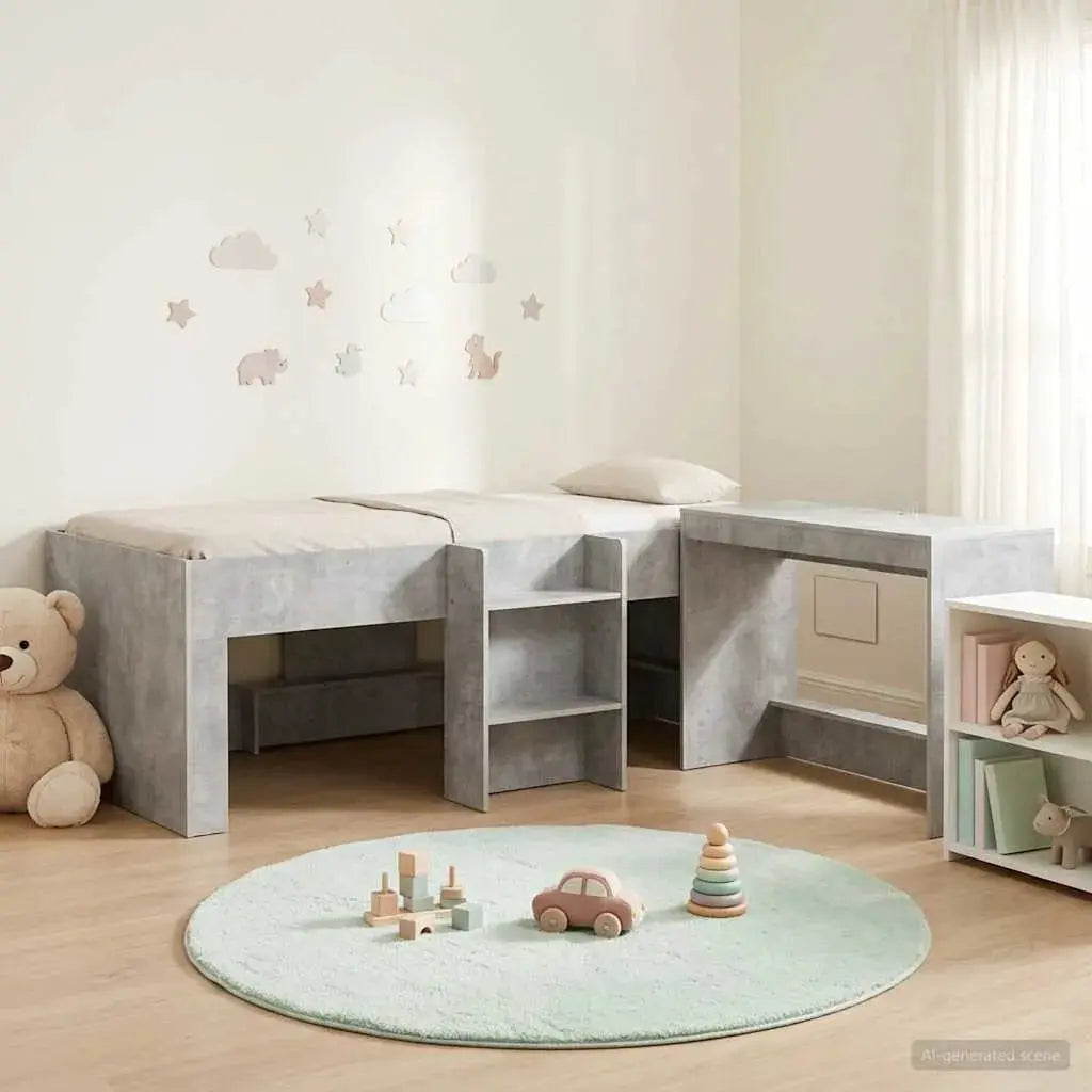 vidaXL Kids'High Bed Frame with Desk 2 pcs White Engineered Wood - from vidaXL