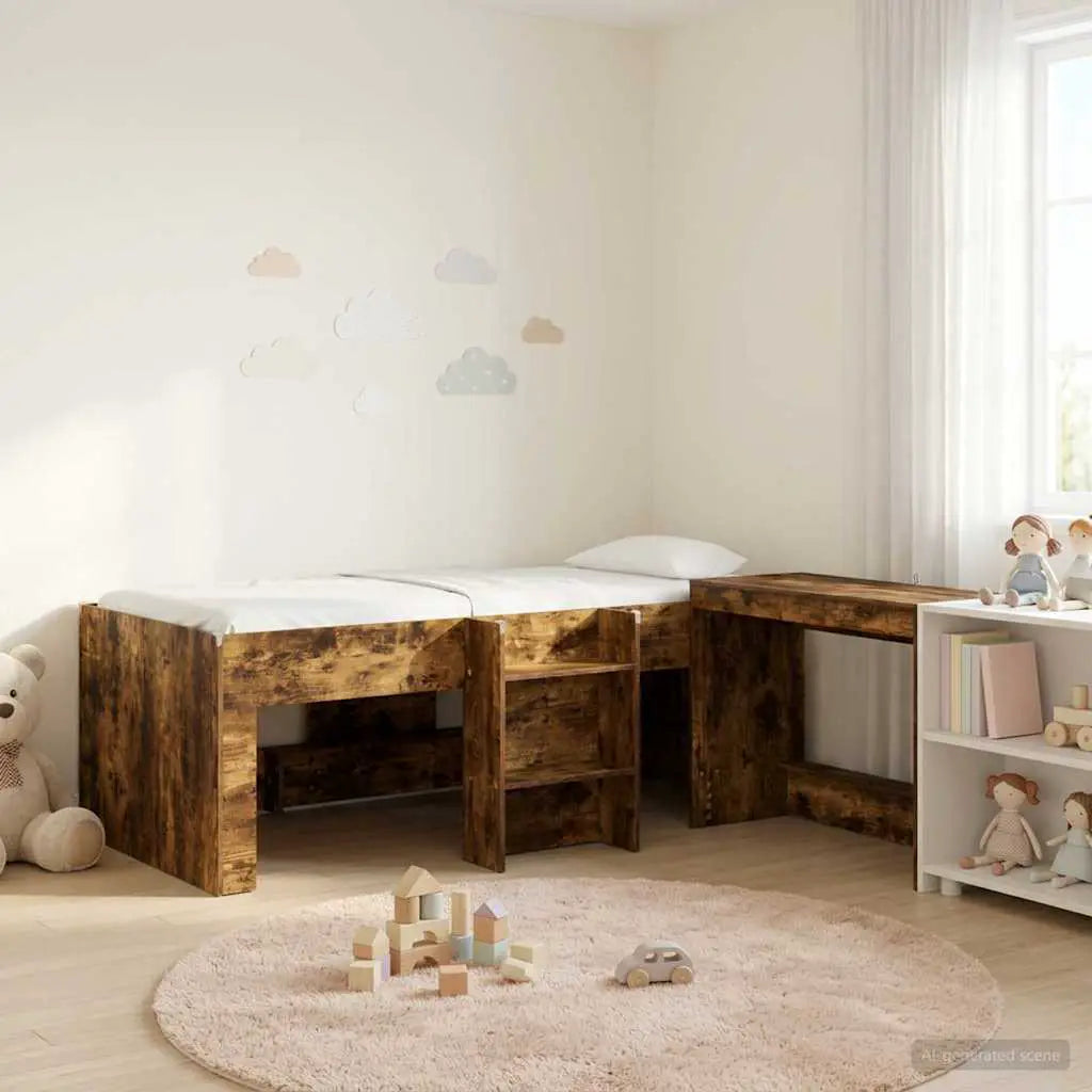 vidaXL Kids'High Bed Frame with Desk 2 pcs White Engineered Wood - from vidaXL
