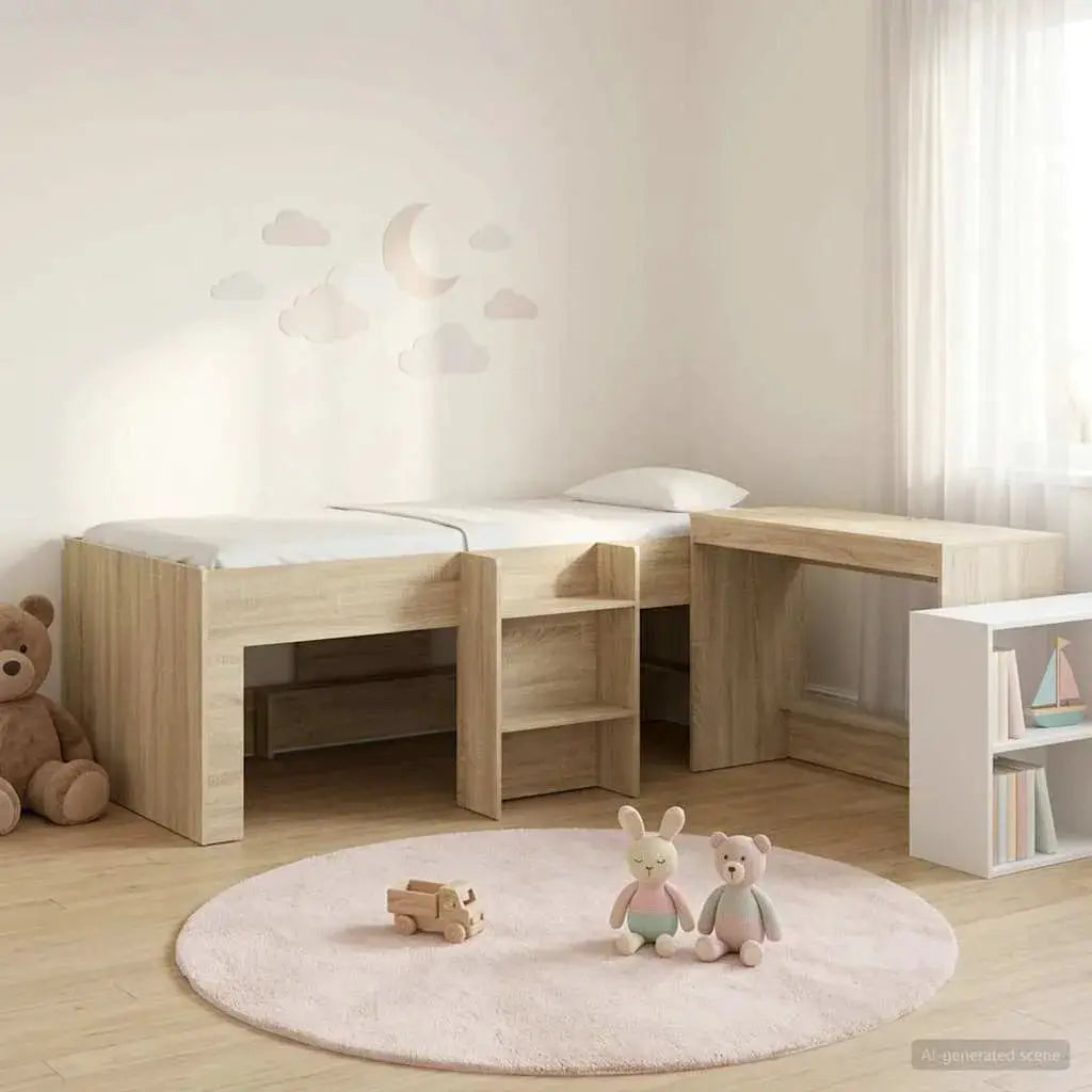 vidaXL Kids'High Bed Frame with Desk 2 pcs White Engineered Wood - from vidaXL