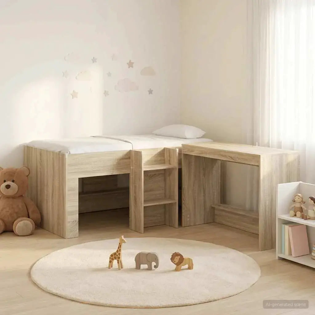 vidaXL Kids'High Bed Frame with Desk 2 pcs White Engineered Wood - from vidaXL