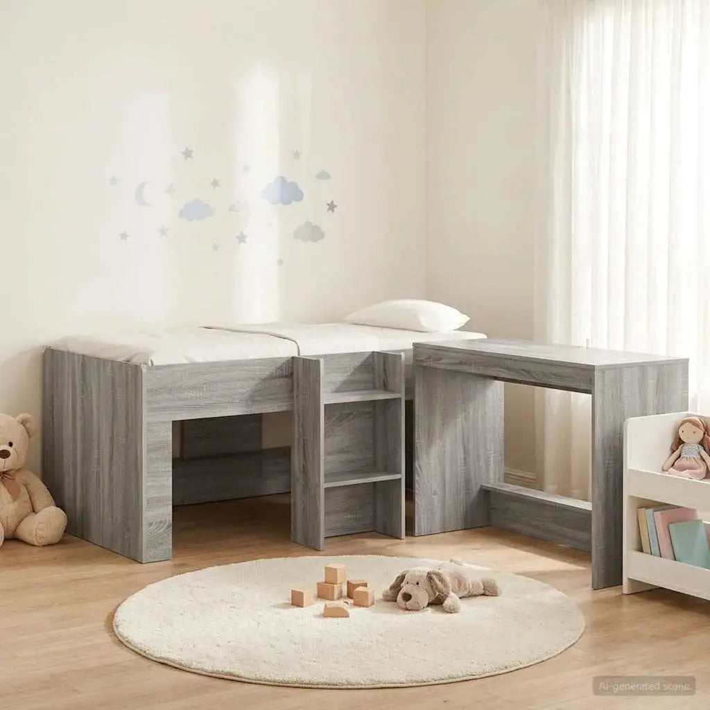vidaXL Kids'High Bed Frame with Desk 2 pcs White Engineered Wood - from vidaXL