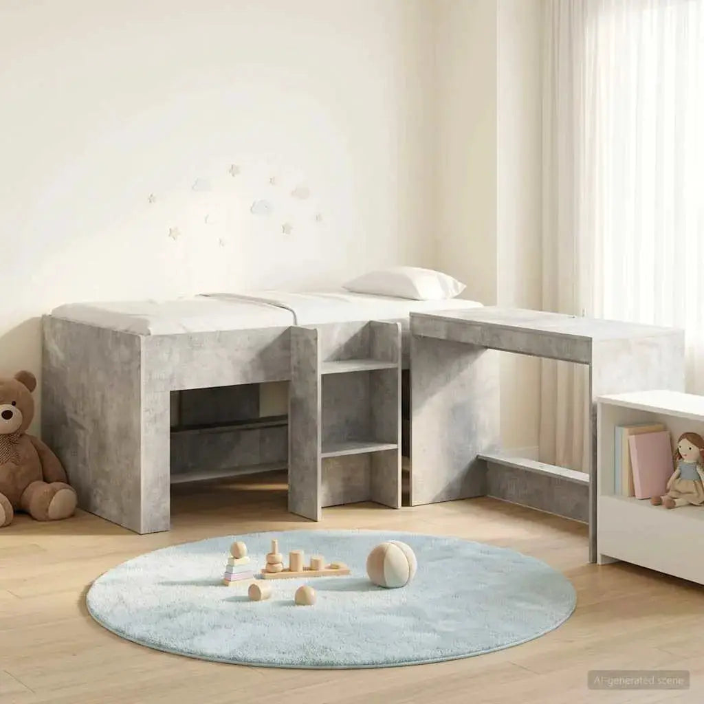 vidaXL Kids'High Bed Frame with Desk 2 pcs White Engineered Wood - from vidaXL