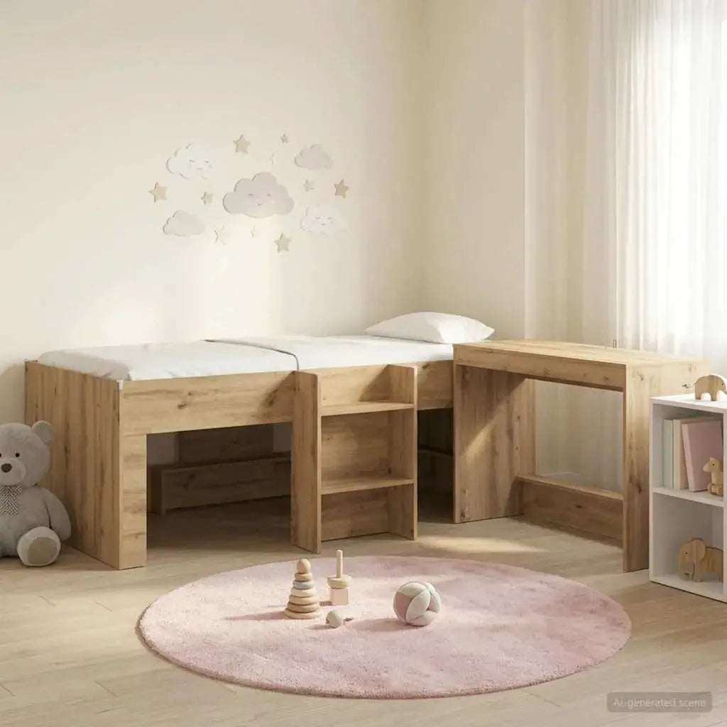 vidaXL Kids'High Bed Frame with Desk 2 pcs White Engineered Wood - from vidaXL