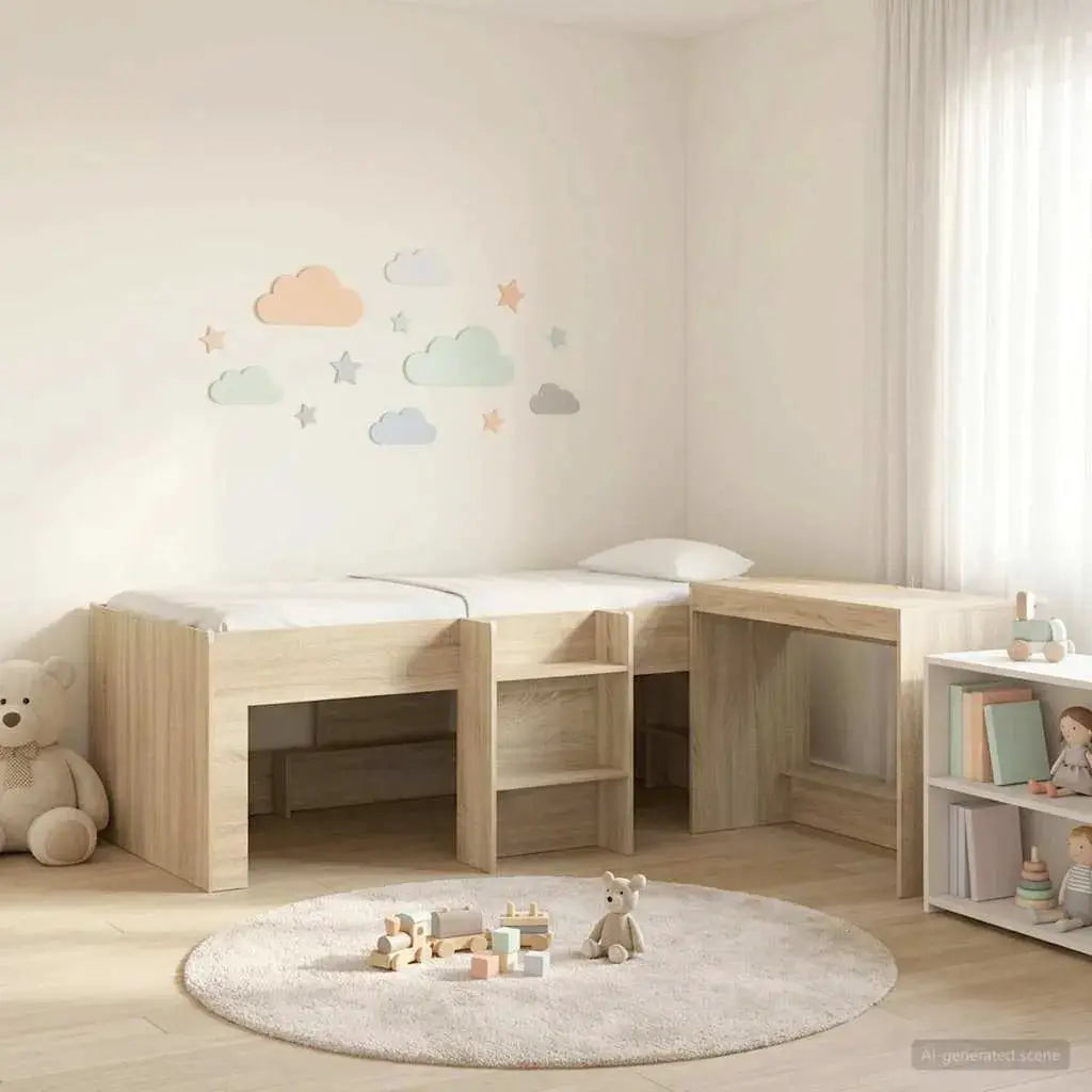vidaXL Kids'High Bed Frame with Desk 2 pcs White Engineered Wood - from vidaXL