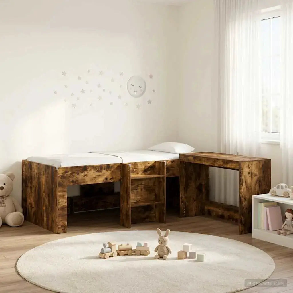 vidaXL Kids'High Bed Frame with Desk 2 pcs White Engineered Wood - from vidaXL