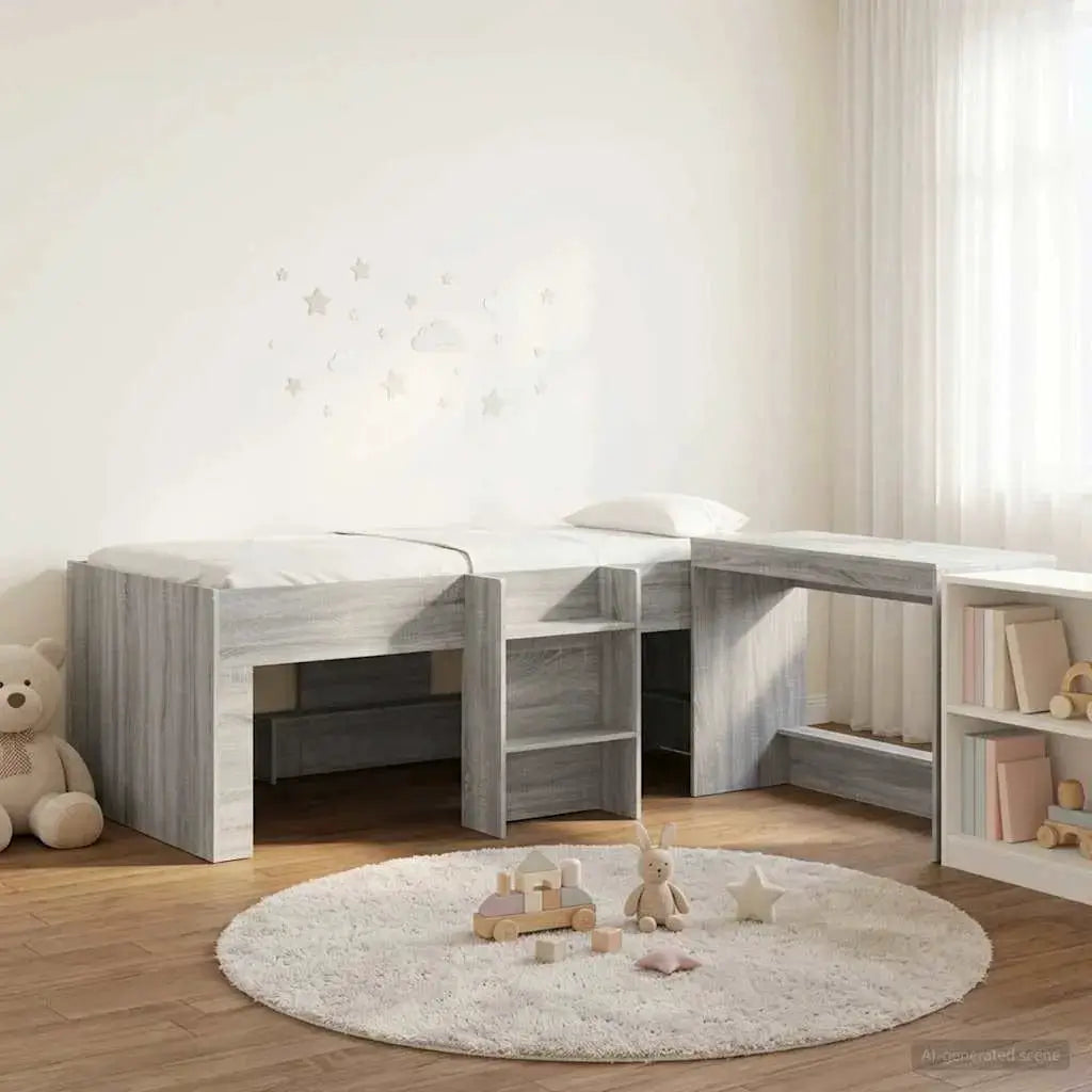 vidaXL Kids'High Bed Frame with Desk 2 pcs White Engineered Wood - from vidaXL